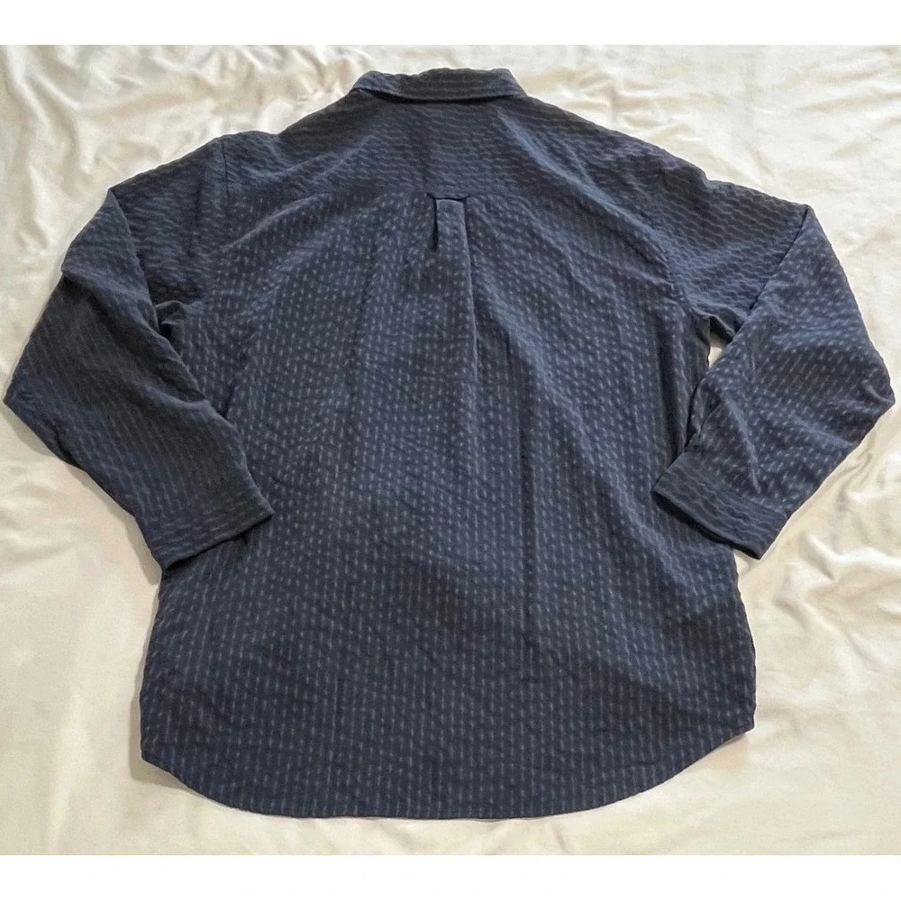 The North Face Mens Navy Blue Textured Stripe Modal Blend Button Down Shirt XL